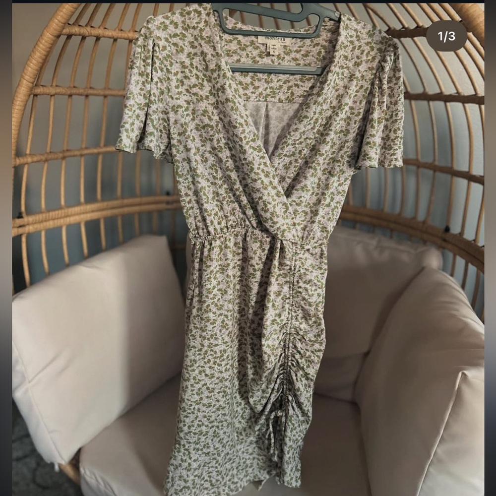 Monteau Green and Cream Floral Midi Dress